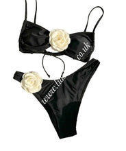 Load image into Gallery viewer, Black/Cream Rose Bikini