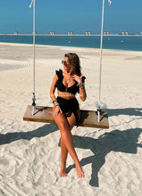 Load image into Gallery viewer, Black Frilly Ruffle High Waist Bikini