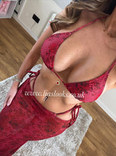 Load image into Gallery viewer, Red Print Bikini & Skirt Set