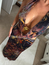 Load image into Gallery viewer, Brown Multi Print Plunge Dress