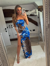 Load image into Gallery viewer, Bandeau Leopard/Blue Flower Dress