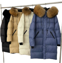 Load image into Gallery viewer, Fur Drawstring Hooded Puffer Coat (Long Line)