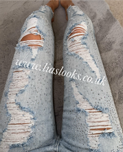 Load image into Gallery viewer, Diamanté Ripped Jeans