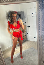 Load image into Gallery viewer, Red Frilly Ruffle High Waist Bikini