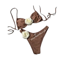 Load image into Gallery viewer, Brown/Cream Rose Bikini