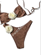 Load image into Gallery viewer, Brown/Cream Rose Bikini