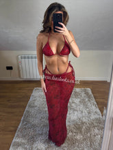 Load image into Gallery viewer, Red Print Bikini & Skirt Set