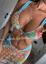 Load image into Gallery viewer, Baby Blue Strappy Paisley Bikini Set (4 Piece Set)