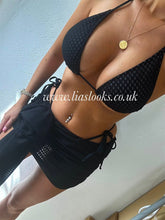 Load image into Gallery viewer, Black Bikini+Rose Sarong Set