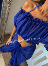 Load image into Gallery viewer, Frilly Ruffle Royal Blue Two Piece Set