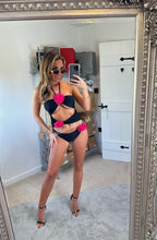 Load image into Gallery viewer, Black/Hot Pink Rose Swimsuit