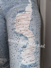Load image into Gallery viewer, Diamanté Ripped Jeans