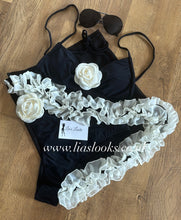 Load image into Gallery viewer, Black/Cream Rose Bikini