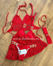 Load image into Gallery viewer, Ruby Red Heart Rhinestone Bikini & Headband Set (3 Piece Set)