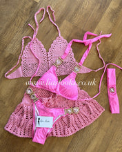 Load image into Gallery viewer, Candy Pink Heart Rhinestone Bikini & Headband Set (3 Piece Set)