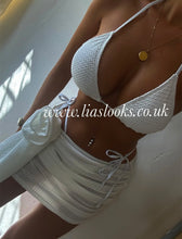 Load image into Gallery viewer, White Bikini+Rose Sarong Set