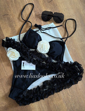 Load image into Gallery viewer, Black/Cream Rose Bikini