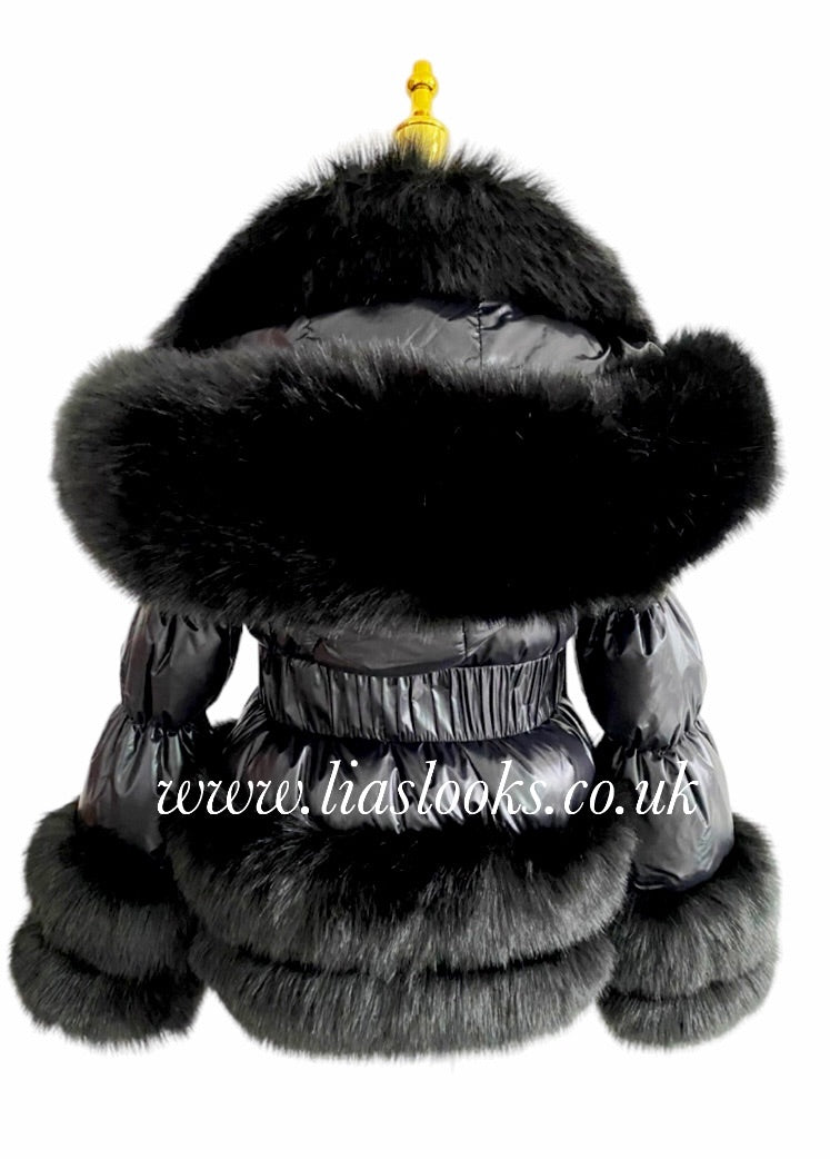 CHILDREN’S Ebony Black Romani Coat (Faux Fur) - Main Image