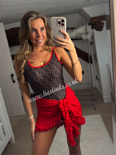 Load image into Gallery viewer, Frilly Ruffle Red Sarong