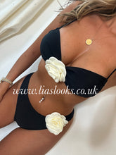 Load image into Gallery viewer, Black/Cream Rose Bikini