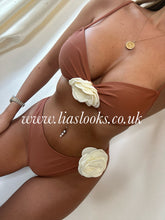 Load image into Gallery viewer, Brown/Cream Rose Bikini