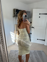 Load image into Gallery viewer, Gold Bandeau Ruched Dress (CLEARANCE)