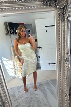 Load image into Gallery viewer, Gold Bandeau Ruched Dress (CLEARANCE)