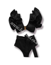 Load image into Gallery viewer, Black Frilly Ruffle High Waist Bikini