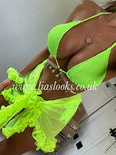 Load image into Gallery viewer, Frilly Ruffle Neon Yellow/Lime Green Two Piece Set