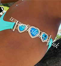 Load image into Gallery viewer, Minty Turquoise Heart Rhinestone Bikini & Headband Set (3 Piece Set)