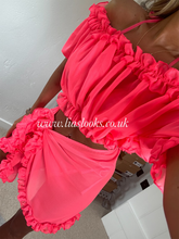 Load image into Gallery viewer, Frilly Ruffle Neon Pink Two Piece Set