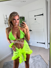 Load image into Gallery viewer, Frilly Ruffle Neon Yellow/Lime Green Sarong