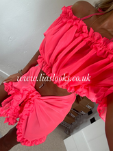 Load image into Gallery viewer, Frilly Ruffle Neon Pink Two Piece Set