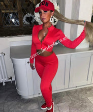 Load image into Gallery viewer, Ruby Red Zip Ribbed Lounge Set (PREMIUM COLLECTION)