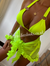 Load image into Gallery viewer, Frilly Ruffle Neon Yellow/Lime Green Sarong