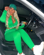 Load image into Gallery viewer, Green Zip Ribbed Lounge Set (PREMIUM COLLECTION) CLEARANCE