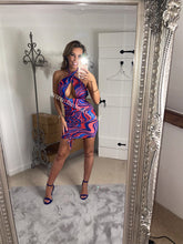 Load image into Gallery viewer, Blue/Red Swirl Ruched Dress (CLEARANCE)