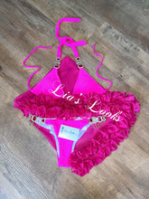 Load image into Gallery viewer, Hot Pink Rhinestone Gold Chain Bikini