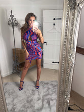 Load image into Gallery viewer, Blue/Red Swirl Ruched Dress (CLEARANCE)