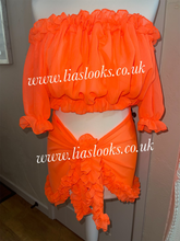 Load image into Gallery viewer, Frilly Ruffle Orange Two Piece Set