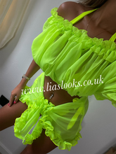 Load image into Gallery viewer, Frilly Ruffle Neon Yellow/Lime Green Sarong