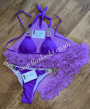 Load image into Gallery viewer, Purple Rhinestone Gold Chain Bikini