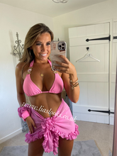Load image into Gallery viewer, Candy Pink Heart Rhinestone Bikini & Headband Set (3 Piece Set)