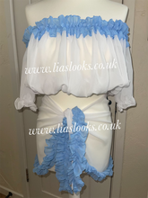 Load image into Gallery viewer, Frilly Ruffle White/Sky Blue Combo Two Piece Set