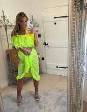 Load image into Gallery viewer, Frilly Ruffle Neon Yellow/Lime Green Two Piece Set