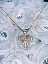 Load image into Gallery viewer, Chunky Gold Bling Small Cross Necklace (Box Chain)