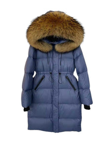 Fur Drawstring Hooded Puffer Coat (Long Line)