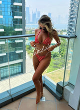 Load image into Gallery viewer, Red/Neon Pink Lace Chain Bikini
