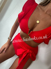 Load image into Gallery viewer, Red Frilly Ruffle High Waist Bikini
