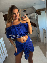 Load image into Gallery viewer, Frilly Ruffle Royal Blue Two Piece Set
